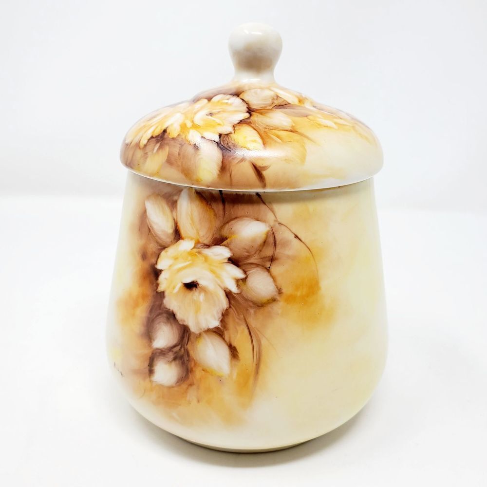 Vintage CSJose Handpainted Floral Design Canister Rustic Home Botanical Jar